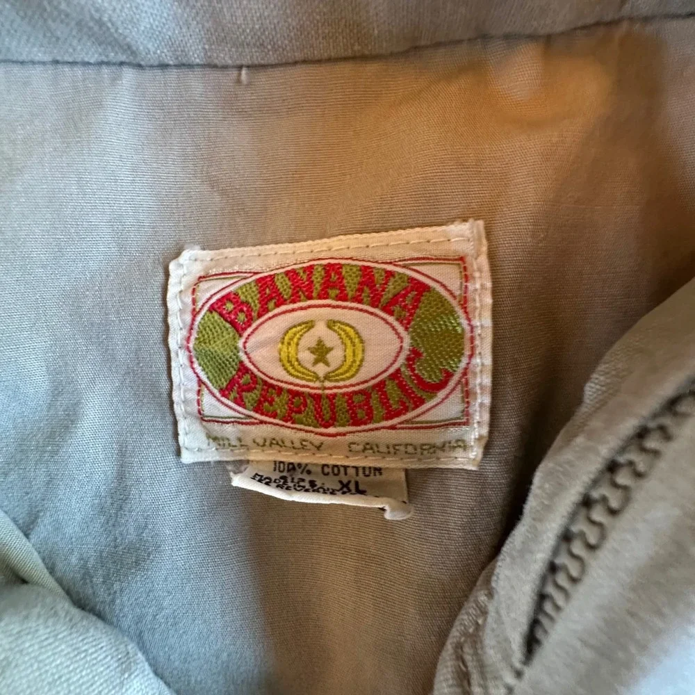 VTG Banana Republic Safari Utility Vest Tan Cotton XL Hood Photo Fishing Hunting